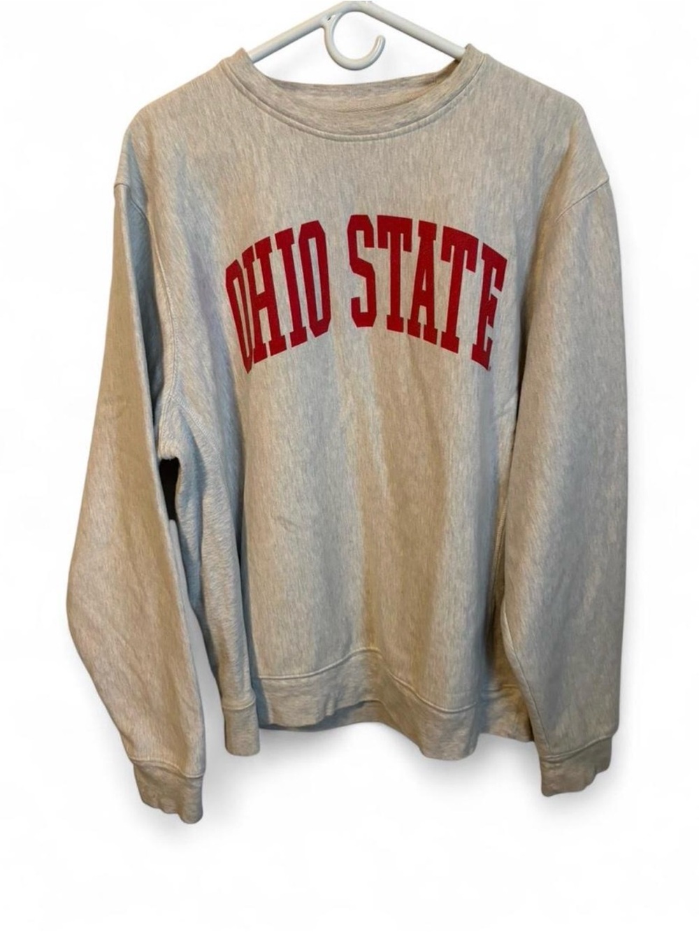 Varsity Ohio State Gray Crewneck Sweatshirt with Red Ohio State